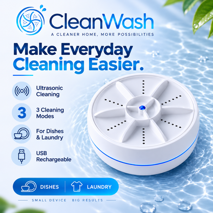 CleanWash™ Portable Ultrasonic Washer for Dishes & Laundry