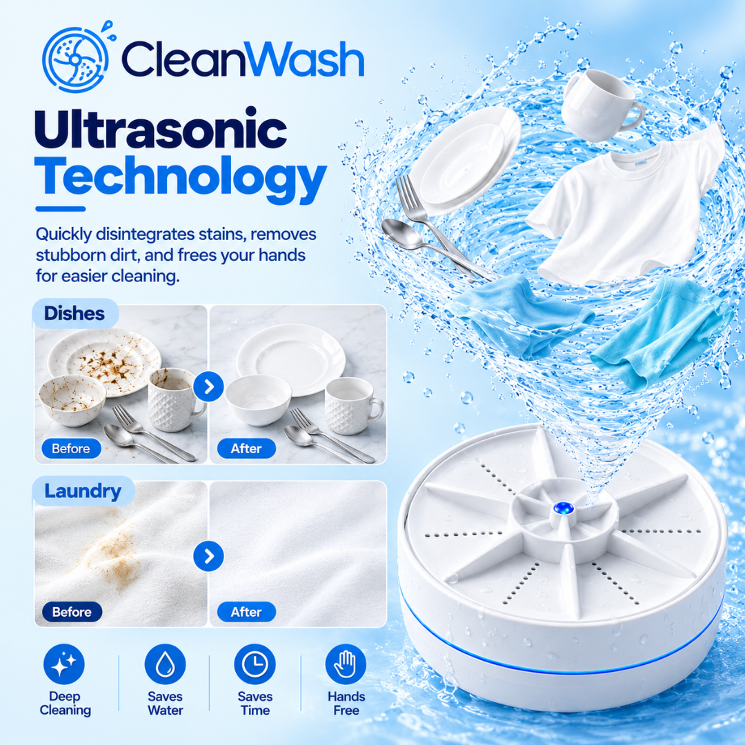 CleanWash™ Portable Ultrasonic Washer for Dishes & Laundry