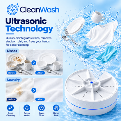 CleanWash™ Portable Ultrasonic Washer for Dishes & Laundry